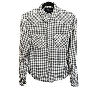 Rogue Gingham Plaid Pearl Snap Button Down Long Sleeve 100% Cotton Shirt Size S
